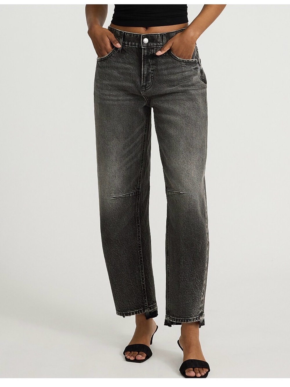 Express Washed Black Barrel Jeans